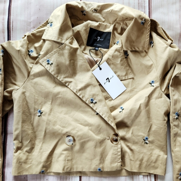 7 For All Mankind Floral Jacket Cropped Trench Coat Tan Beige | Women's Size XS - Picture 5 of 12